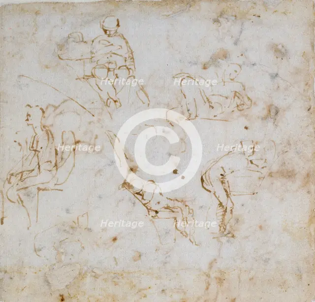Five small Figure Studies, c1490-1560. Artist: Michelangelo Buonarroti.