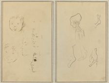 Five Studies of Heads; A Boy in Profile with Studies of Hands and Feet [verso], 1884-1888. Creator: Paul Gauguin