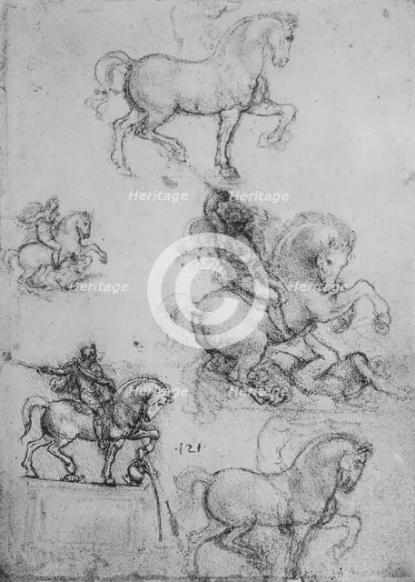 'Five Studies of Horses and Riders', c1480 (1945). Artist: Leonardo da Vinci.