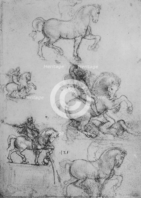 'Five Studies of Horses and Riders', c1480 (1945). Artist: Leonardo da Vinci.