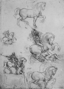 Five Studies of Horses and Riders c1480 (1945). Artist: Leonardo da Vinci