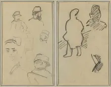 Five Studies of Soldiers and a Woman's Face; Two Figures [recto], 1884-1888. Creator: Paul Gauguin