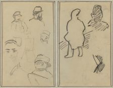 Five Studies of Soldiers and a Woman's Face; Two Figures [recto], 1884-1888. Creator: Paul Gauguin
