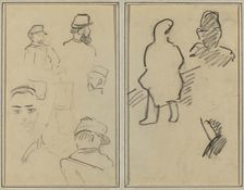 Five Studies of Soldiers and a Woman's Face; Two Figures [recto], 1884-1888. Creator: Paul Gauguin