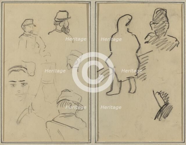 Five Studies of Soldiers and a Woman's Face; Two Figures [recto], 1884-1888. Creator: Paul Gauguin.