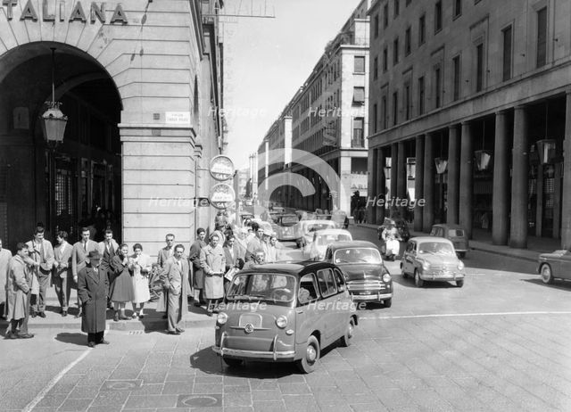 Fiat 600 Multipla leading a procession of Fiats, Italy, (late 1950s?). Artist: Unknown