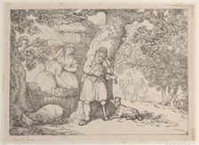 Fiddler, Sailor, Two Women and a Pig by a Cottage, 1816., 1816. Creator: Thomas Rowlandson