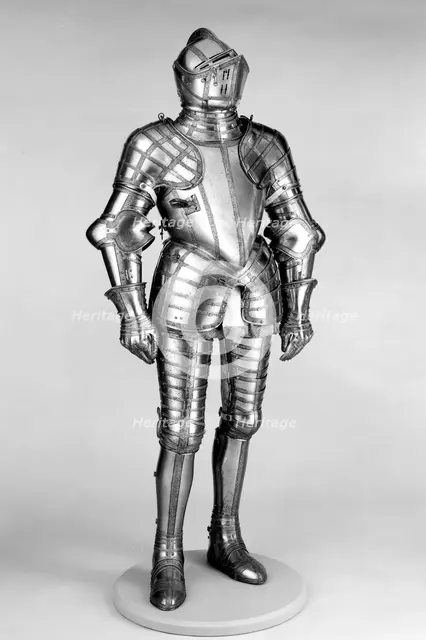 Field armour Probably of Sir John Scudamore (1541 or 1542-1623), British, c1587, restored 1915. Creators: Royal Workshops at Greenwich, Jacob Halder, Daniel Tachaux.