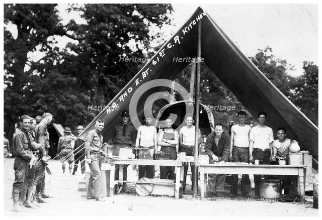 Field kitchen of E Battalion, 61st Cavalry Artillery, Fort Sheridan, Illinois, USA, 1920. Artist: Unknown