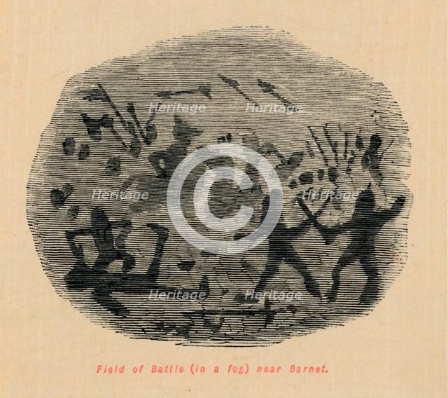 'Field of Battle (in a fog) near Barnet', . Artist: John Leech.