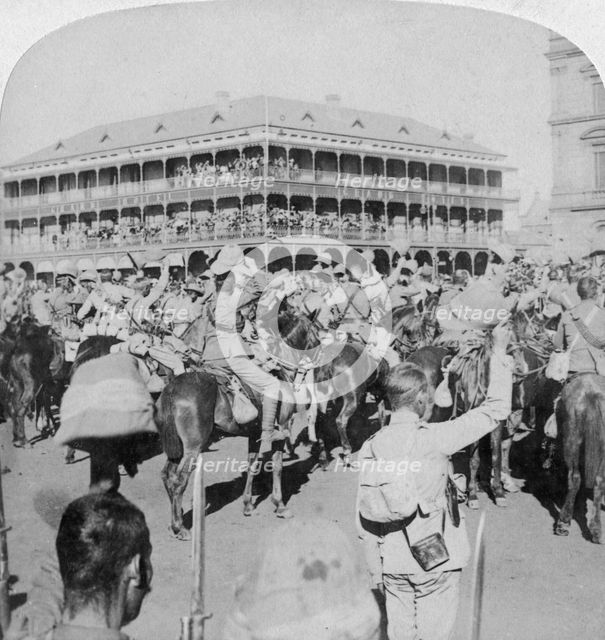 Field Marshal Lord Roberts and staff cheering the Queen, Pretoria, South Africa, 5th June 1900.Artist: Underwood & Underwood