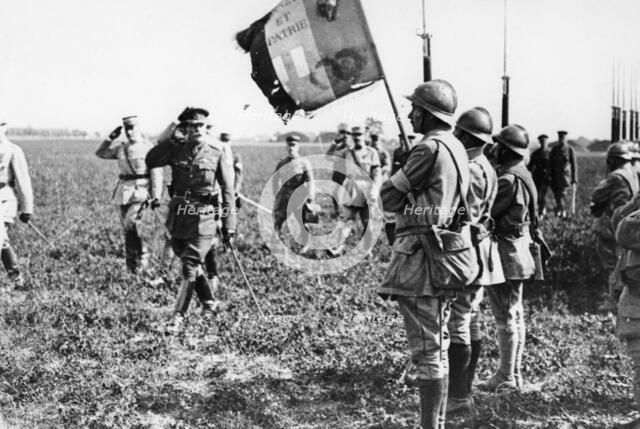 Field Marshal Sir Douglas Haig saluting an Infantry flag, WWI, c1914-c1918. Artist: Unknown