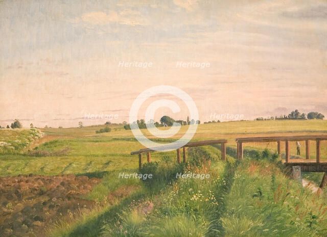Fields and bridge, 1858. Creator: Vilhelm Kyhn.