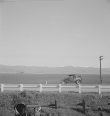Fields and snow-capped mountains in the "home of the pink bean", near King City, California , 1939. Creator: Dorothea Lange