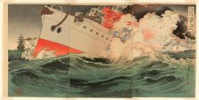 Fierce Naval Battle Off Takushan (Daikosan oki kaigun no gekisen), Japan, 1894. Creator: Migita Toshihide