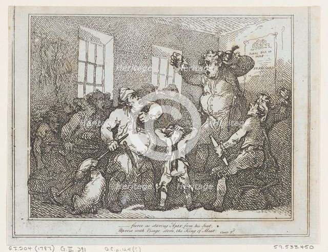 Fierce as staring Ajax from this seat..., 1787., 1787. Creator: Thomas Rowlandson.