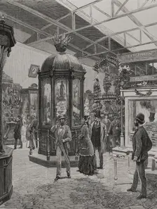 Fifth Hall of the Spanish section in the Palace of the Champ de Mars, Paris Exposition, 1878. Creator: Enrique Alba