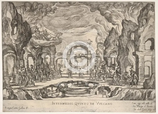 Fifth Interlude: Vulcan (Intermedio quinto di Volcano), from the series 'Seven Interludes'..., 1608. Creator: Remigio Cantagallina.
