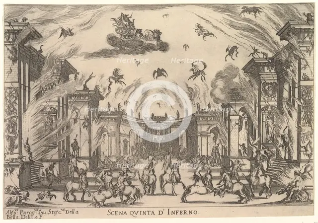 Fifth scene, the Inferno, from 'The marriage of the gods' (Le nozze degli Dei), 1637. Creator: Stefano della Bella.