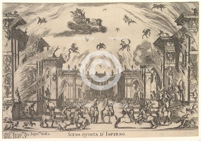 Fifth scene, the Inferno, from 'The marriage of the gods' (Le nozze degli Dei), 1637. Creator: Stefano della Bella.