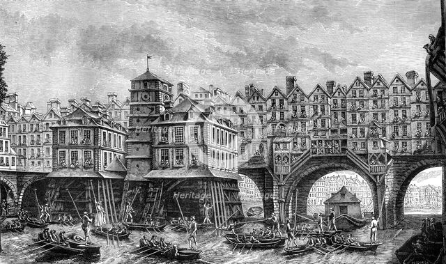 Fight and tournament of the boatmen, River Seine, Paris, 1751 (1882-1884).Artist: Cosson