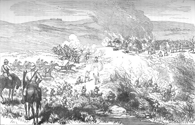 'Fight Between the Galekas and the Fingoes at Butterworth River, Oct, 4, 1877', c1880. Artist: Unknown.