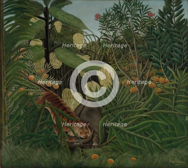 Fight between a Tiger and a Buffalo, 1908. Creator: Henri Rousseau (French, 1844-1910).