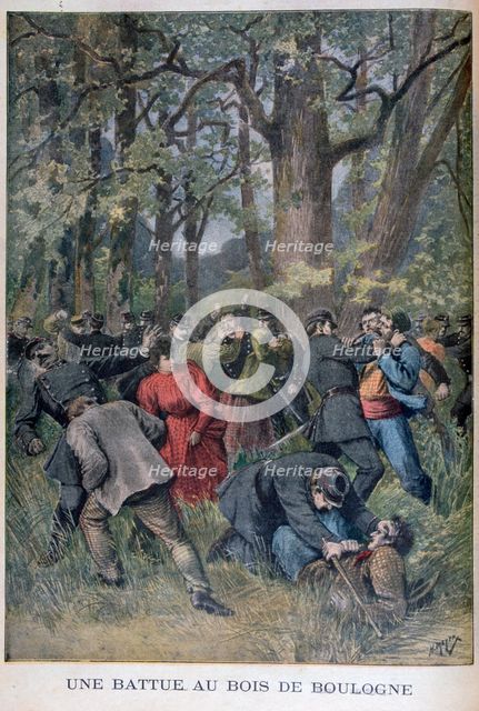 Fight between gendarmes and civilians in the Bois de Boulogne, Paris, 1895. Artist: Henri Meyer