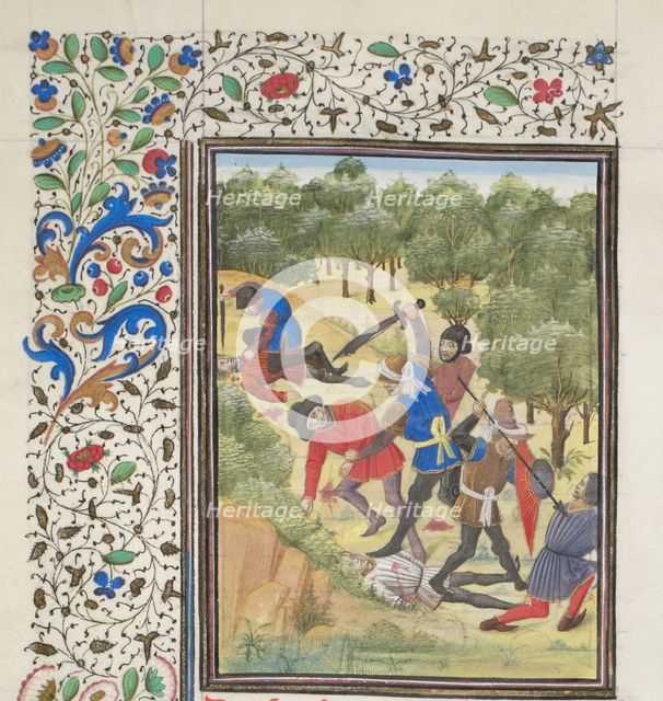Fight in a wood between Christians and Saracens. Miniature from the Historia by William of Tyre, 1460s. Artist: Anonymous  