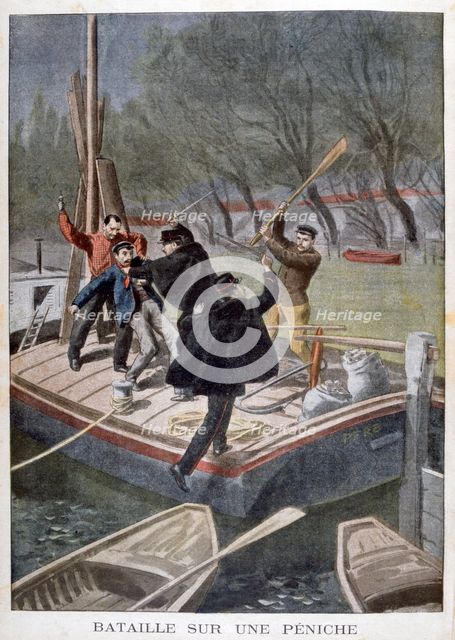 Fight on a barge, 1902. Artist: Unknown