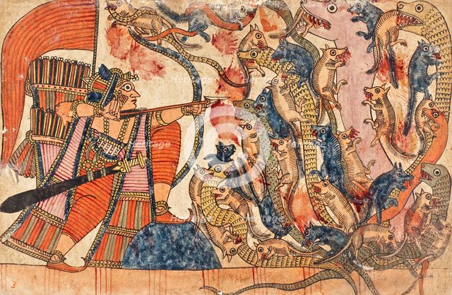 Fight of the Mongoose and the Serpent Armies (recto)..., c1850. Creator: Unknown.
