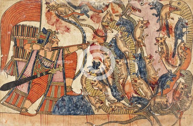 Fight of the Mongoose and the Serpent Armies (recto)..., c1850. Creator: Unknown.