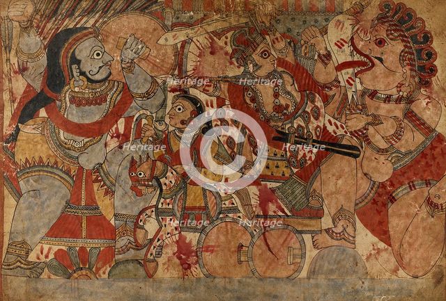 Fight with Ghatotkacha, Scene From the Story of Babhruvahana..., c1850. Creator: Unknown.