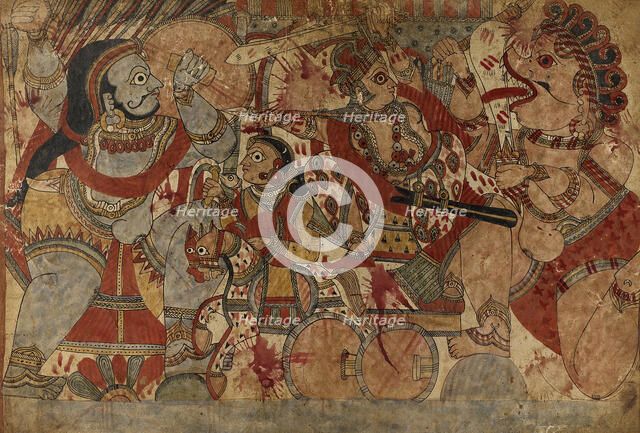 Fight with Ghatotkacha, Scene From the Story of Babhruvahana..., c1850. Creator: Unknown.