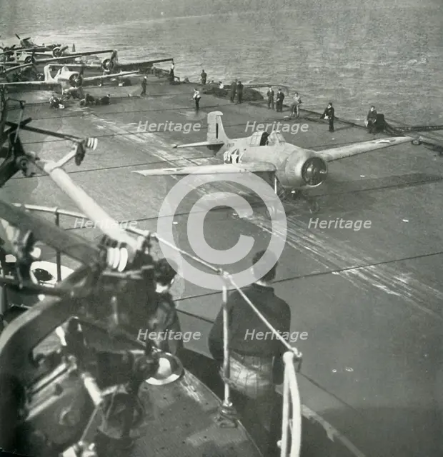 Fighter planes on board an aircraft carrier, Second World War, c1943.  Creator: Unknown.