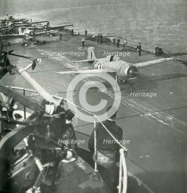 Fighter planes on board an aircraft carrier, Second World War, c1943.  Creator: Unknown.
