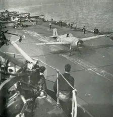 Fighter planes on board an aircraft carrier, Second World War, c1943. Creator: Unknown