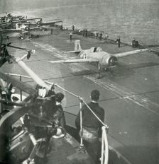 Fighter planes on board an aircraft carrier, Second World War, c1943. Creator: Unknown