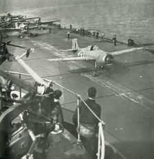 Fighter planes on board an aircraft carrier, Second World War, c1943. Creator: Unknown