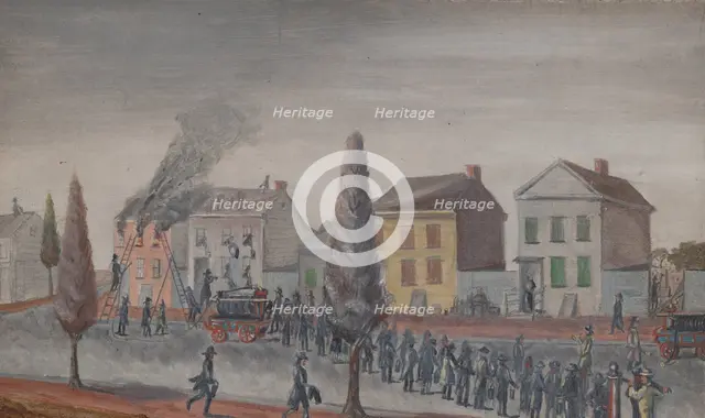 Fighting a Fire, 1870s. Creator: William P. Chappel.