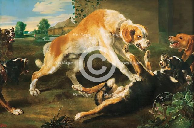 Fighting Dogs, 1700. Creators: Paul de Vos, Frans Snyders.