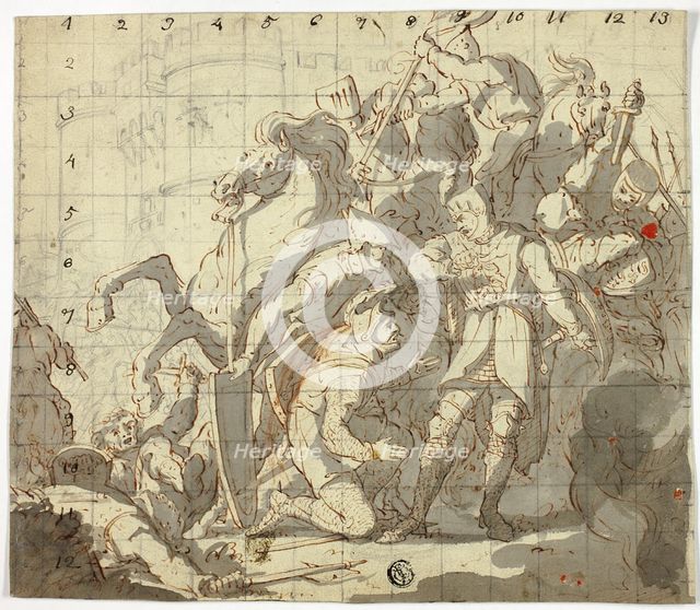 Fighting Knights Before Castle, c. 1800. Creator: Robert Ker Porter.