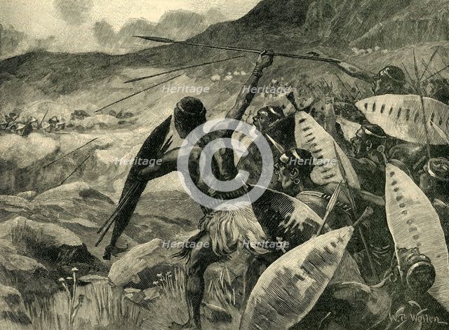 'Fighting in the Matoppo Hills: Charge of the Matabele', c1900. Creator: William Barnes Wollen.