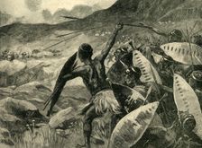 Fighting in the Matoppo Hills: Charge of the Matabele c1900. Creator: William Barnes Wollen