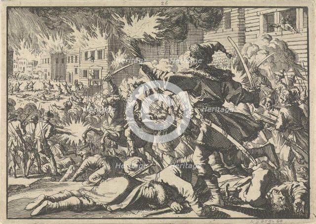 Fighting in the streets of Moscow between Russians and Poles in 1611, 1698. Artist: Aa, Pieter van der (1659-1733)