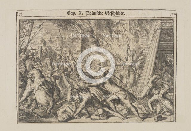 Fighting in the streets of Moscow between Russians and Poles in 1611, 1699. Creator: Hooghe, Romeyn de (1645-1708).