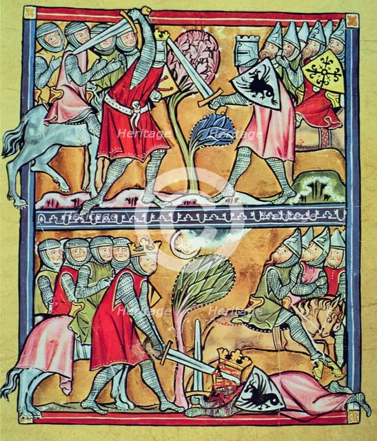 Fighting of Charlemagne with the paladins against the Saracens, Miniature in 'Charlemagne and the…
