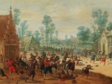 Fighting soldiers in a village, c.1630. Creator: Vrancx, Sebastiaen (1574-1647)