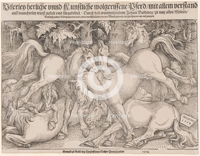 Fighting stallions, 1534. Creator: Baldung (Baldung Grien), Hans (1484-1545).