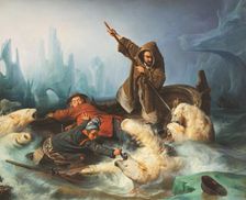 Fighting Polar Bears, 1839. Creator: Biard, François-August (1798-1882)
